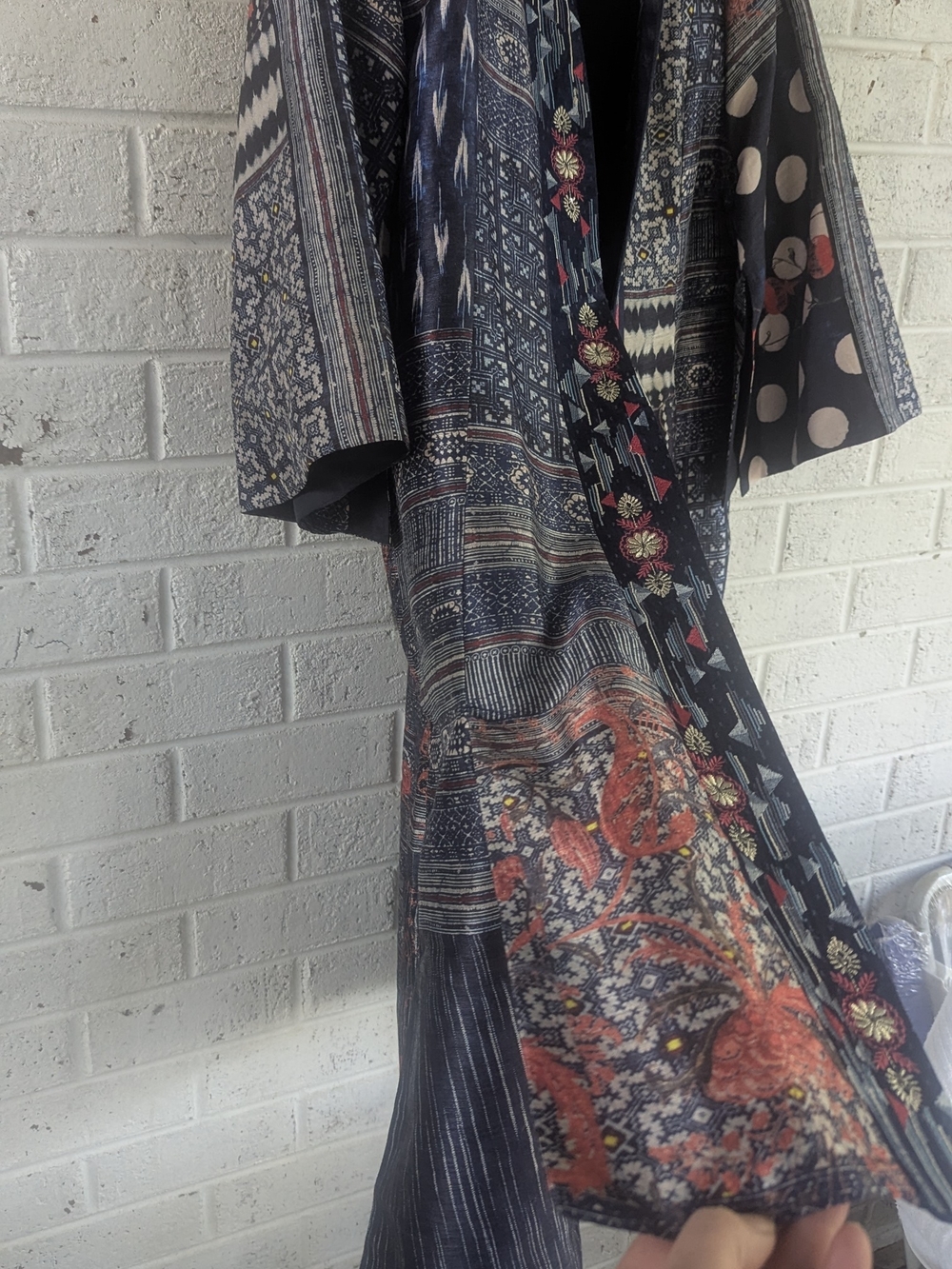 Soft Surroundings Navy and Red Printed Long Kimono - Picture 6 of 9